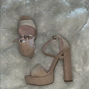 Beige micro suede platform heel sandal